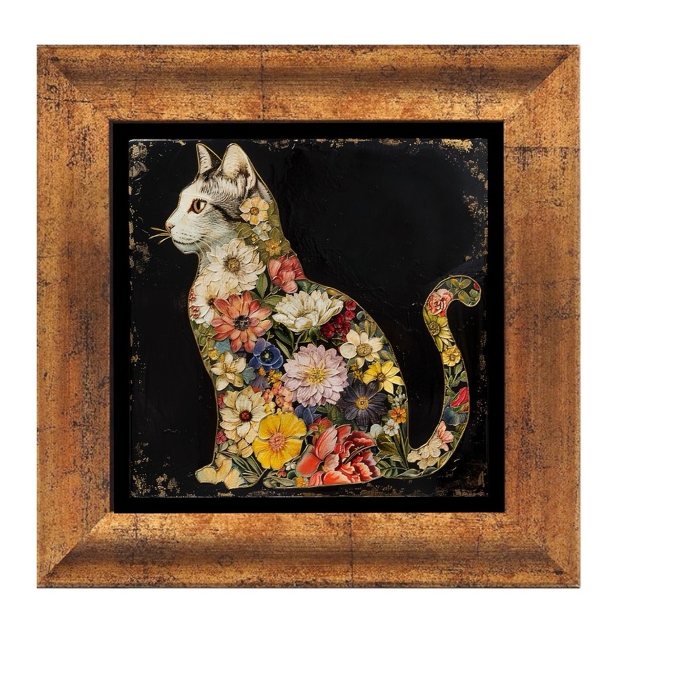Boho Floral Cat Wall Art